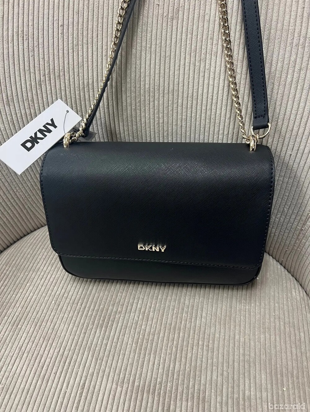 DKNY Black Saffiano Leather Chain Strap Crossbody Bag